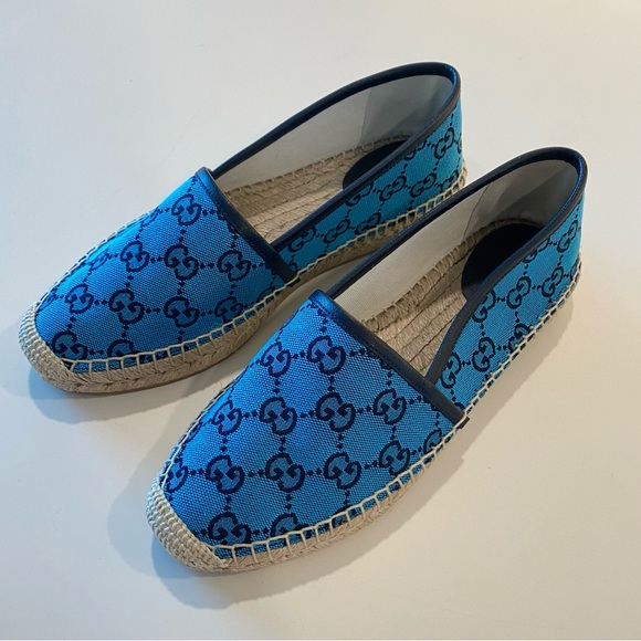Gucci Blue GG Logo Multicolor Canvas Espadrilles Flats - Picture 7 of 12